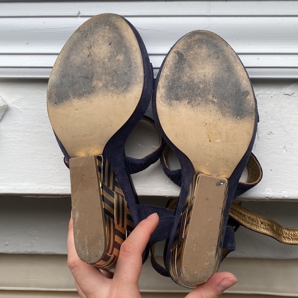 Kate Spade navy suede, gold and black leather wedges, size 6.5 - Picture 8 of 8